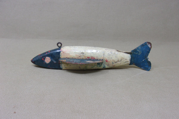Sold at Auction: Antique c. 1930 Folk Art Wooden Ice Fishing Fish Decoy w/  Metal Fins